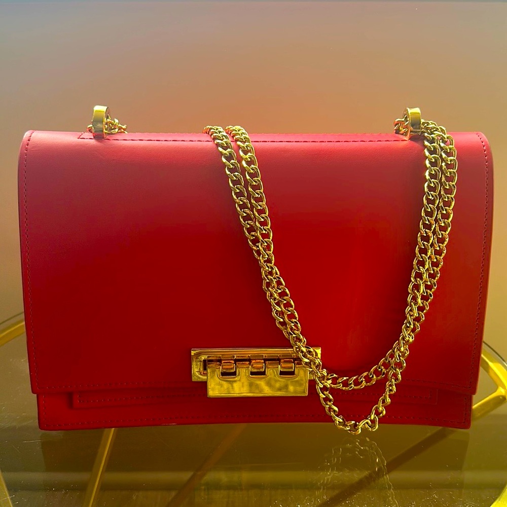 Zac Posen red shoulder bag with gold chain straps